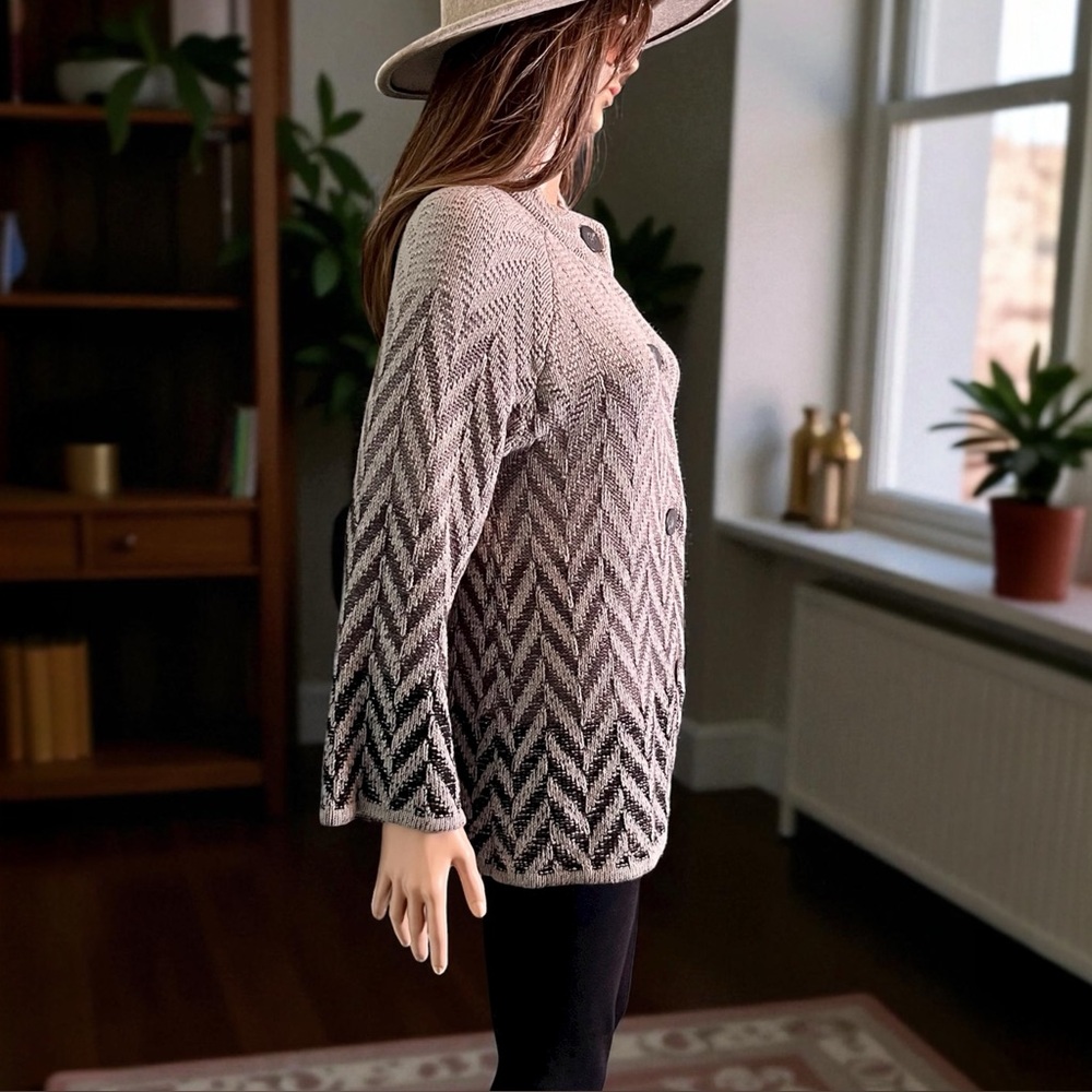 JM Collection Chevron Chunky Knit Cardigan. Size PM - Picture 6 of 11